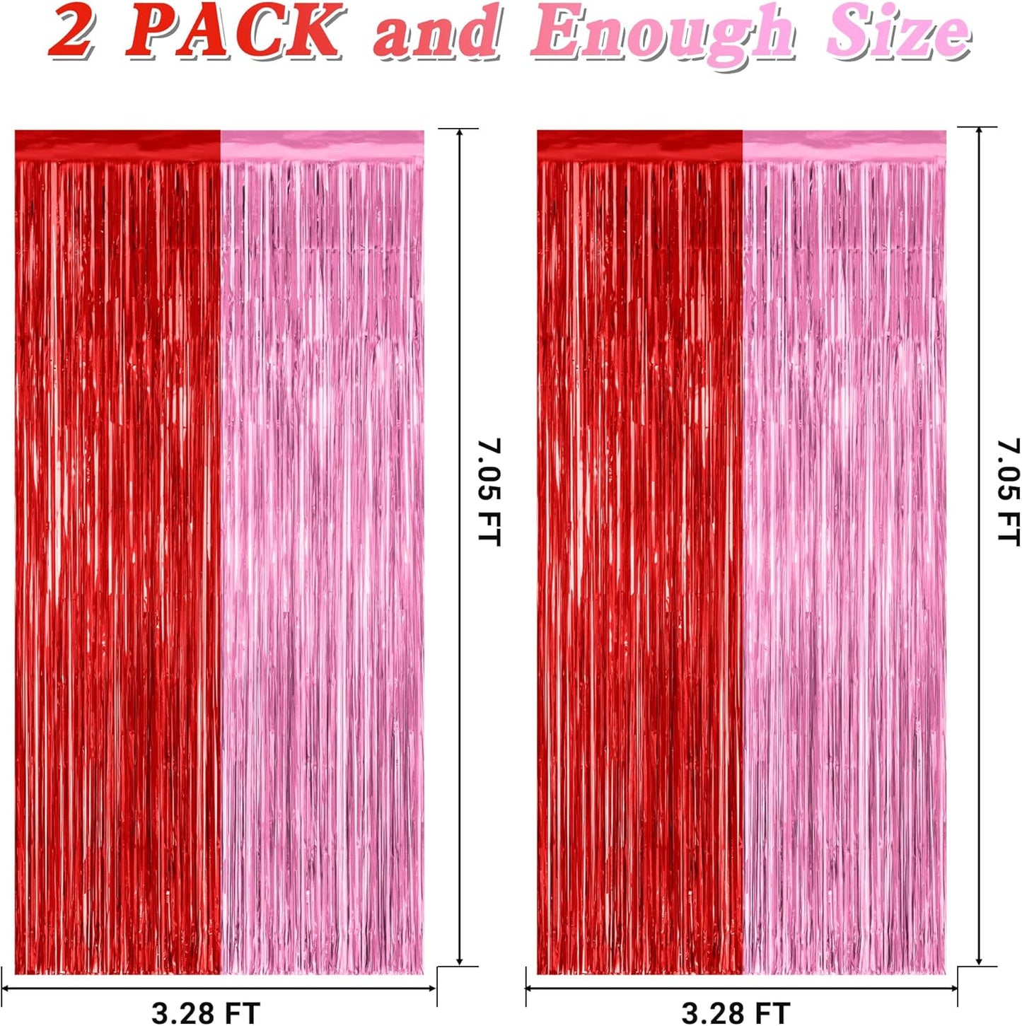 Regine Switzerland | 2 Pack Red Pink Backdrop Curtains - 3.28' x 7.05' Metallic Fringe for Parties