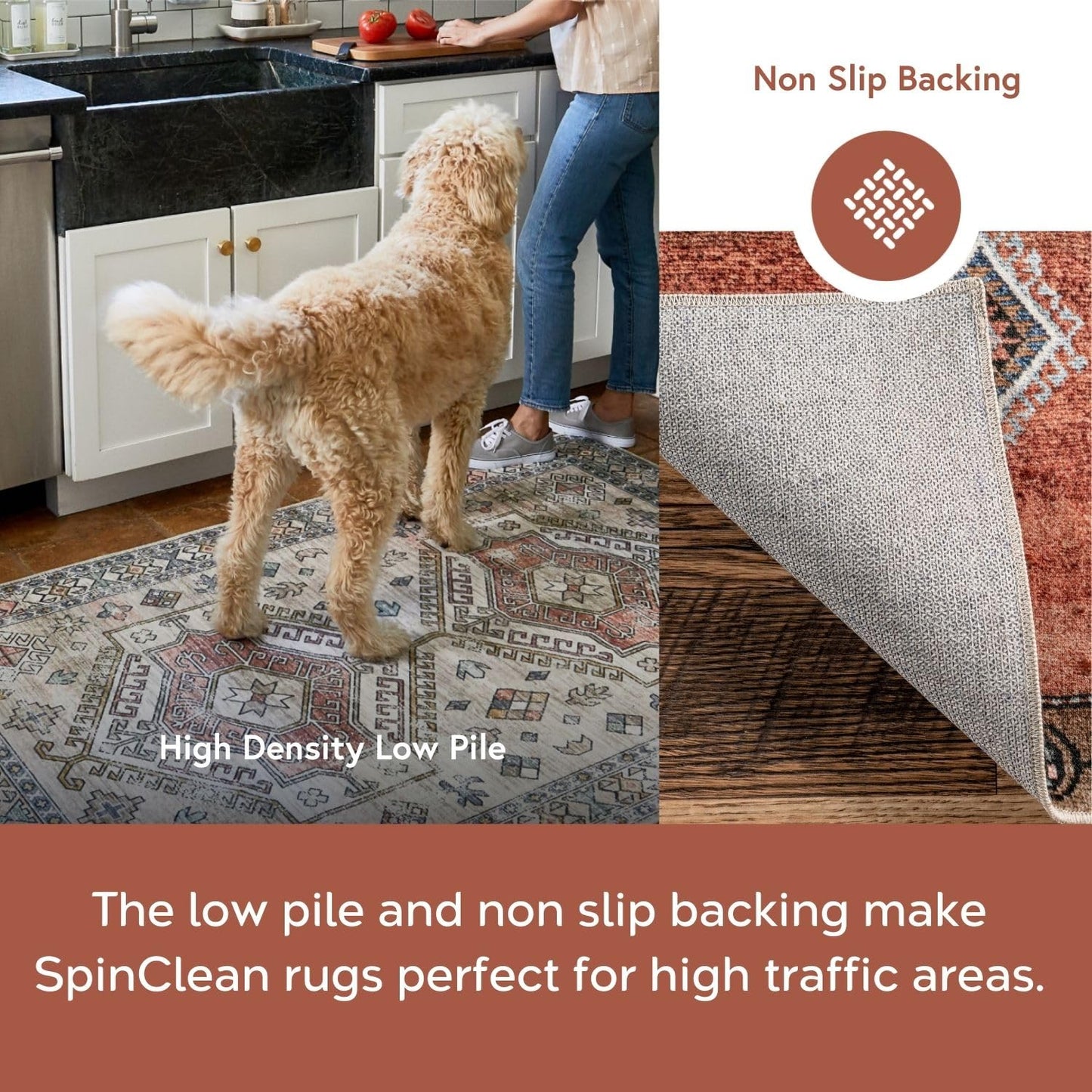 nuLOOM 4' x 6' SpinClean Machine Washable Stain-Resistant Area Rug Low Profile for Living Room, Bedroom, and Dining Room, Joplin Natural
