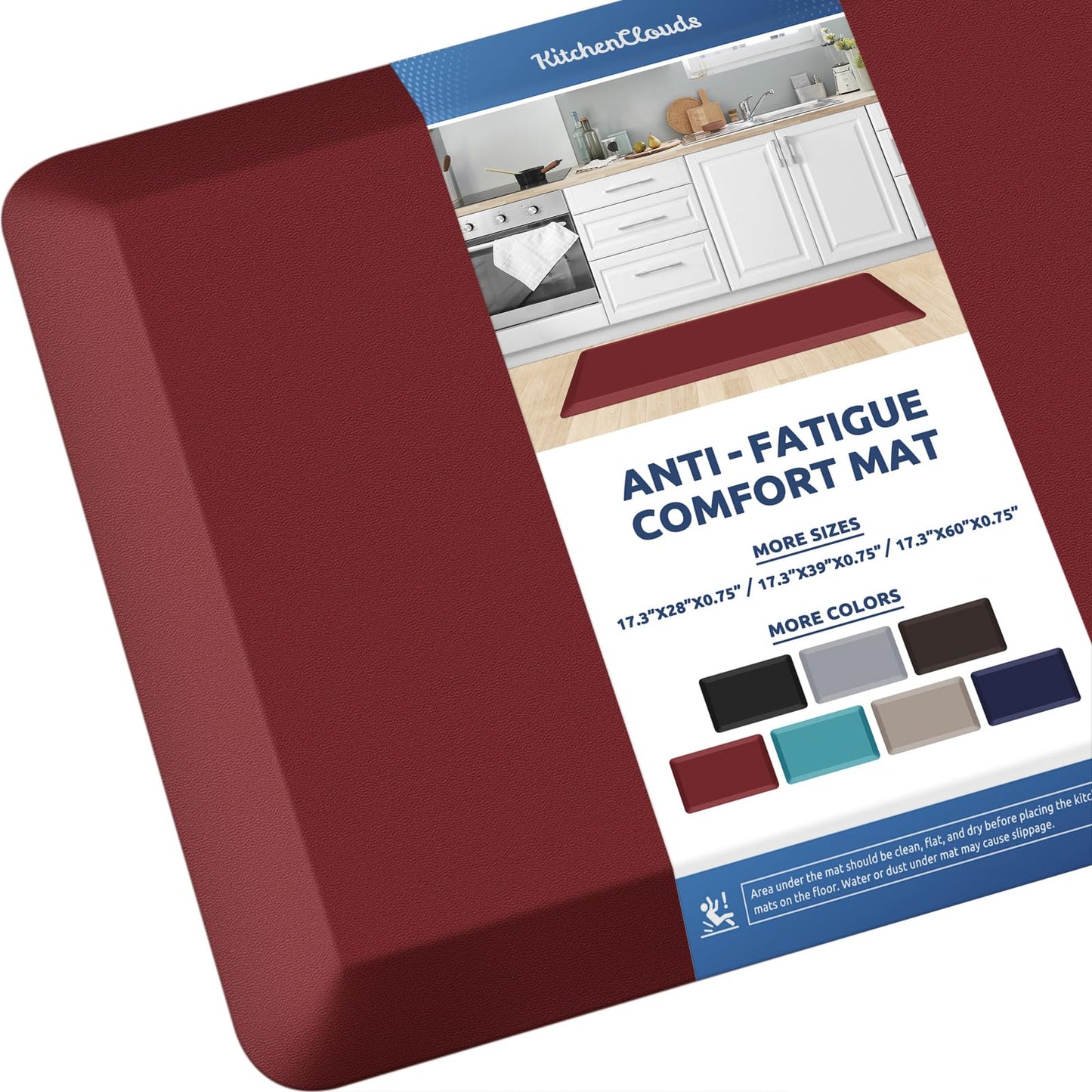 KitchenClouds Kitchen Mat Cushioned Anti Fatigue Kitchen Rug 0.8inch Water Resistant Non Slip Kitchen Rugs and Mats Standing Desk Mat Comfort Floor Mats for Kitchen Sink Office (17.3"x39",Red)