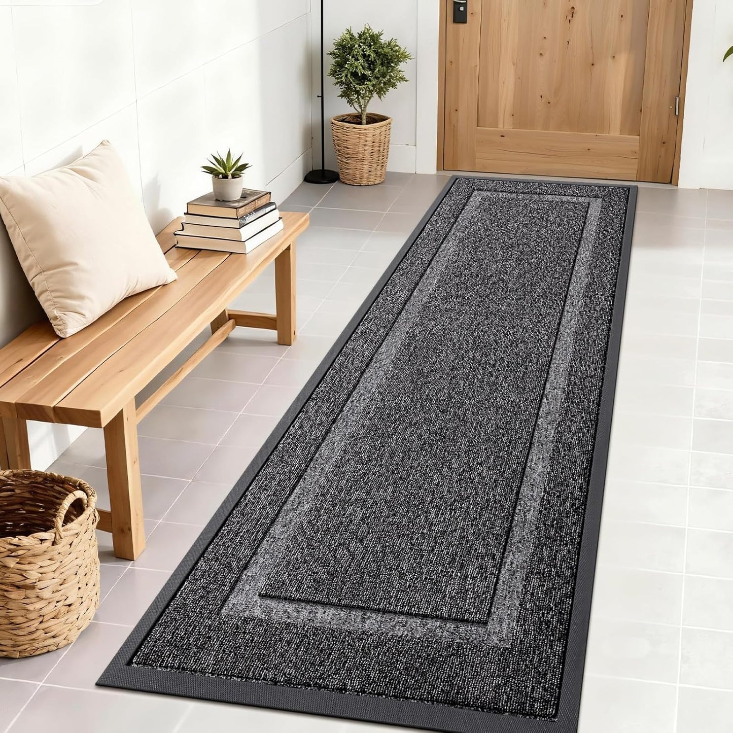 OLANLY Waterproof Front Door Mat - All-Weather Indoor/Outdoor Doormat | Easy Clean, 71x23, Black and White