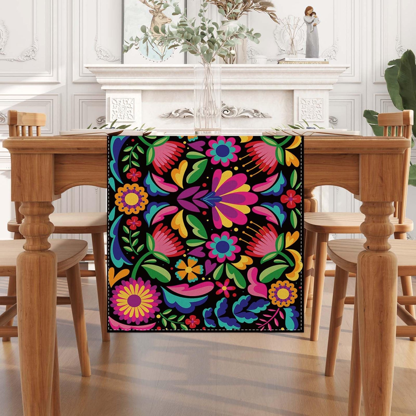 Mexican Fiesta Table Runner Cinco De Mayo Tablecloth Dia De Los Muertos Decor Day of The Dead Decorations and Supplies for Home 13x90 Inch