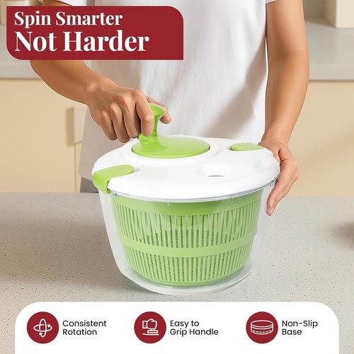 DoubleWave Salad Spinner - Fast Spin & Dry for Fruits, Vegetables & Greens | BPA-Free | 5.3 Quart Capacity