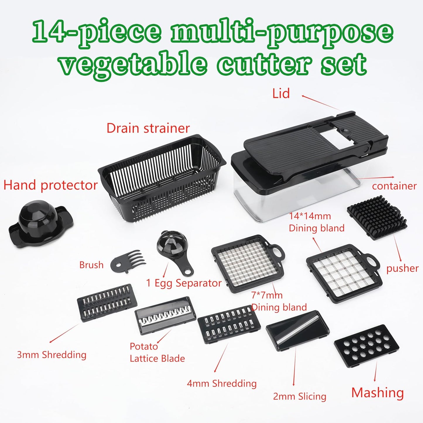 Skiennix Vegetable Chopper 14-in-1 - Multifunctional Stainless Steel Onion Dicer & Mandoline Slicer
