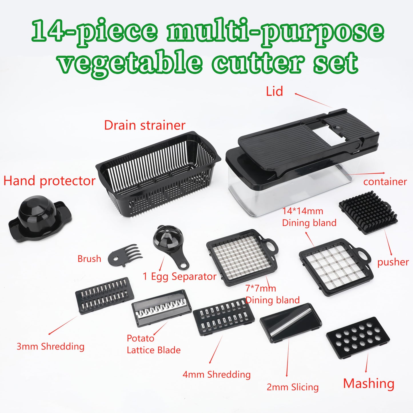Vegetable Chopper 14 in 1 with Stainless Steel Blades – Multifunctional Onion Chopper, Mandoline Slicer, Food Dicer, Kitchen Cutter Set and must have Kitchen appliances and tools