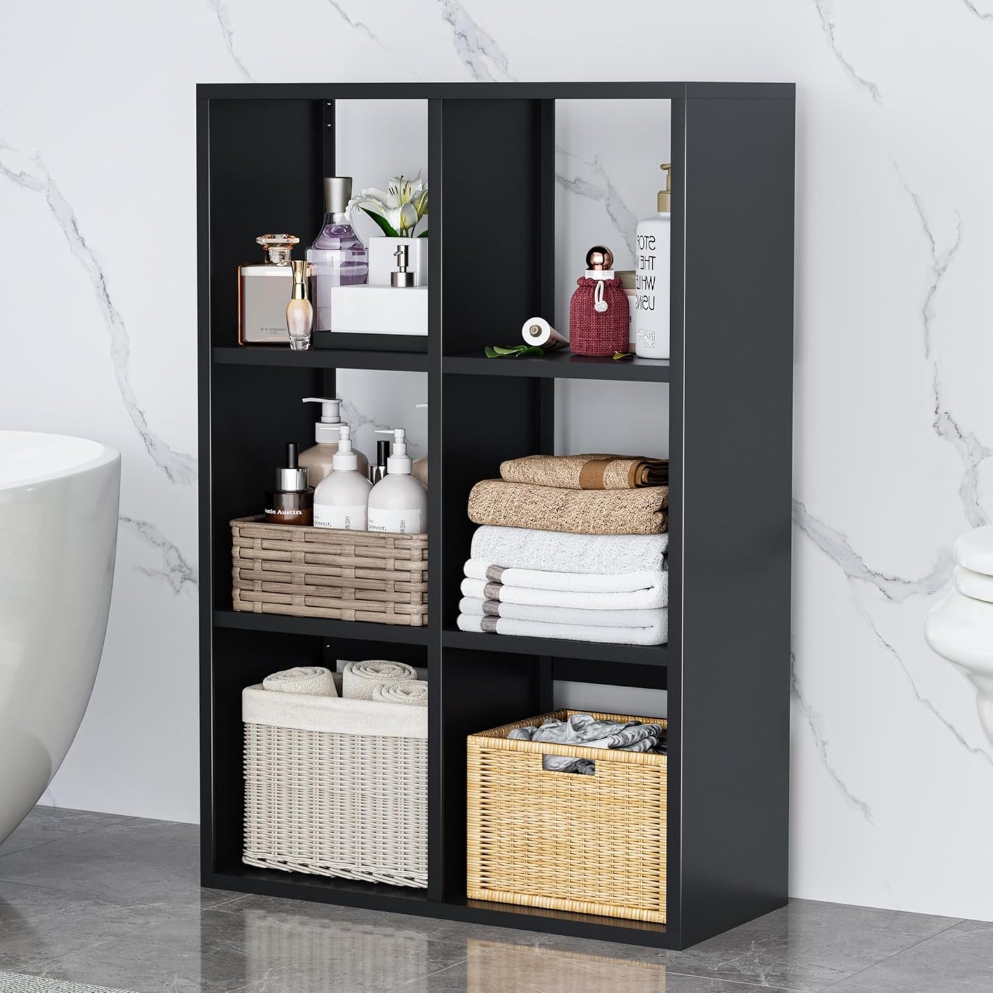 Metal Storage Organizer by [Brand Name] - 6-Cube High-Load Bathroom Shelves | Modern Black Design for Small Spaces