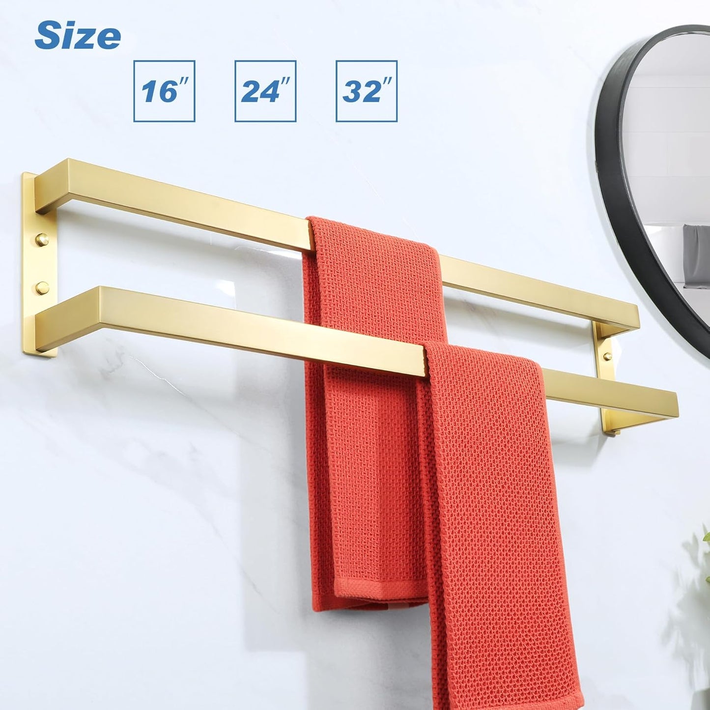 Alise Double Towel Bar 32", SUS304 Stainless Steel Towel Racks for Bathroom Wall Mounted, Space Saving Bathroom Towel Holder, Long Towel Hanger, Brushed Gold