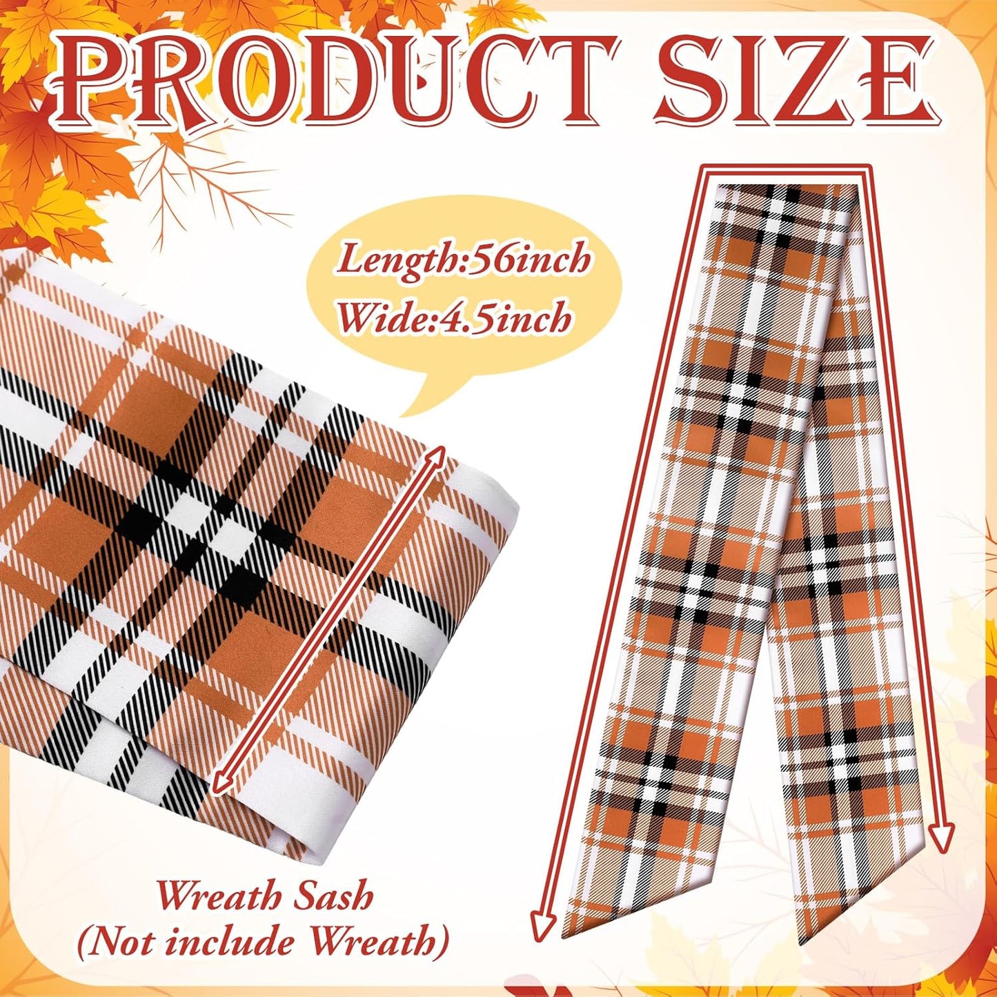 VitalCozy Wreath Sash Set - 2 Pcs Garland Ribbon for Indoor/Outdoor Decor | 4.5" W x 56" L, Plaid Design