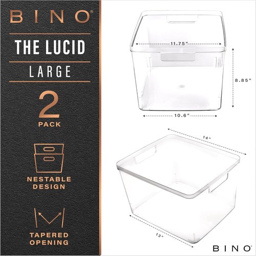 BINO Plastic Bins - Large 2 Pack | Multi-Use BPA-Free Clear Storage Containers for Home & Pantry