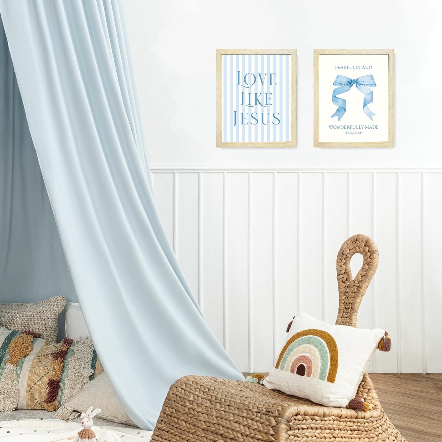 LARTSFRO Coquette Blue Bow Wall Art Decor - Inspirational Bible Verses for Bedroom | Set of 4, 10x8 Inch