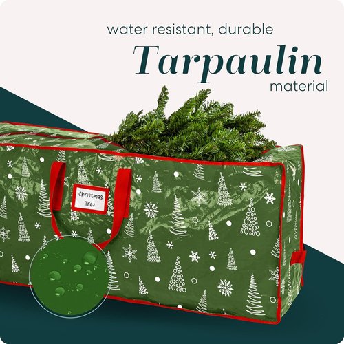 Christmas Tree Storage Bag | Durable Waterproof Zippered Bag for 7.5 Foot Artificial Tree - Protects Against Dust & Moisture (Green Printed)