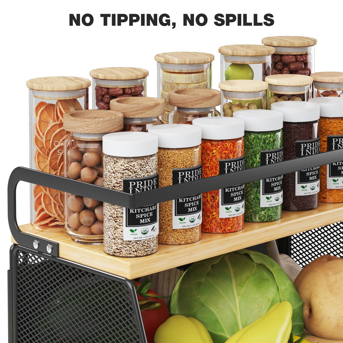Magnetic Shelf for Fridge with Wide & Thick Magnet, 1 Pack Refrigerator Organizer Basket with Bamboo Top, Storage for Fruit, Potato, Onion, Kitchen, Pantry, Laundry (Black, 13.8" x 6.8" x 11.8")