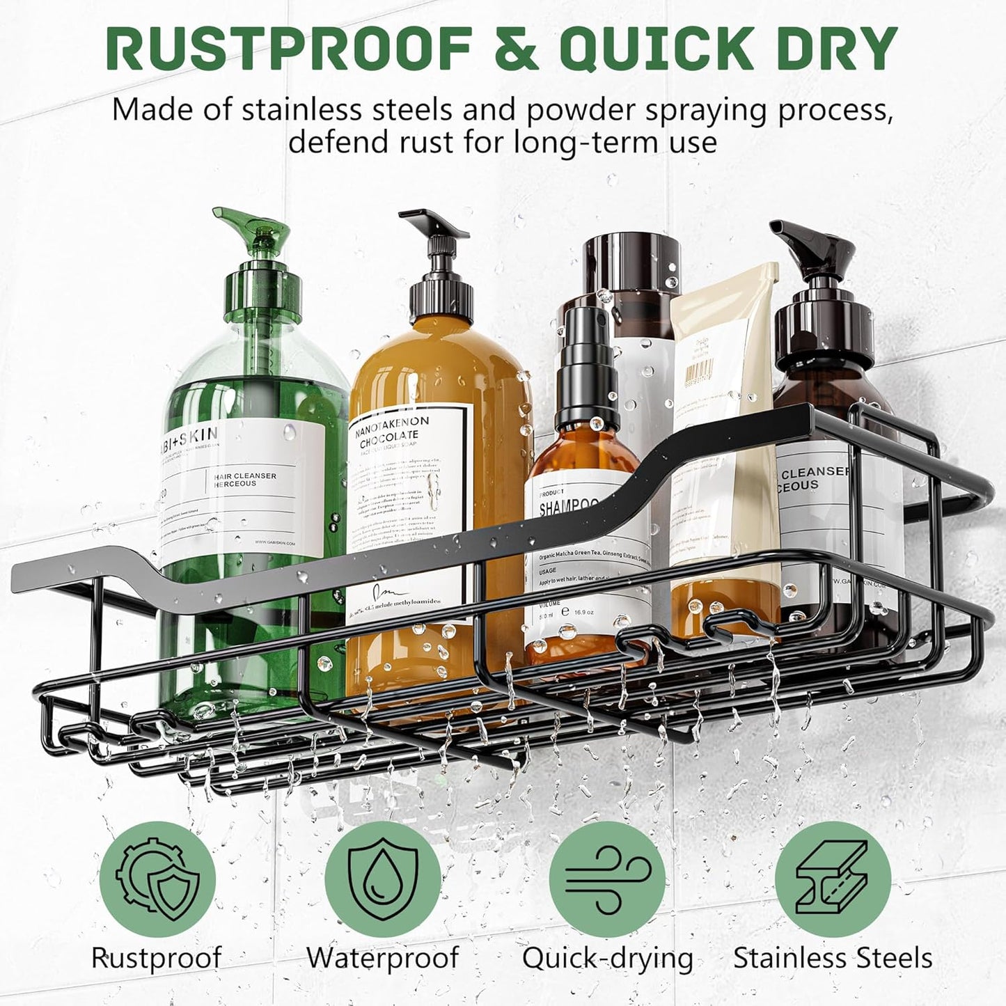 OMAIRA Shower Caddy - 3-Pack Rustproof No-Drill Organizer with Soap Holder for Smooth Walls | Large Size