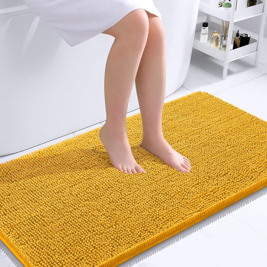 OLANLY Bathroom Runner Rugs - Soft Chenille Bath Mats with Rubber Backing | Quick Dry, 44x24, Golden Yellow