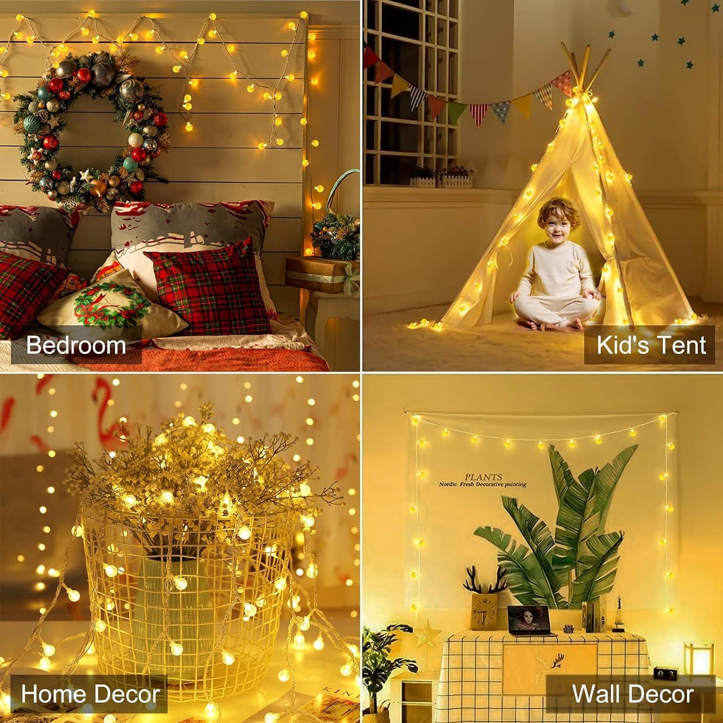 Minetom Crystal Globe String Lights Battery Operated - 33 ft 60 LED Globe Fairy Lights with Remote and 8 Modes, Waterproof for Bedroom Tent Loft Camping Porch Patio Party Wedding Decor, Warm White