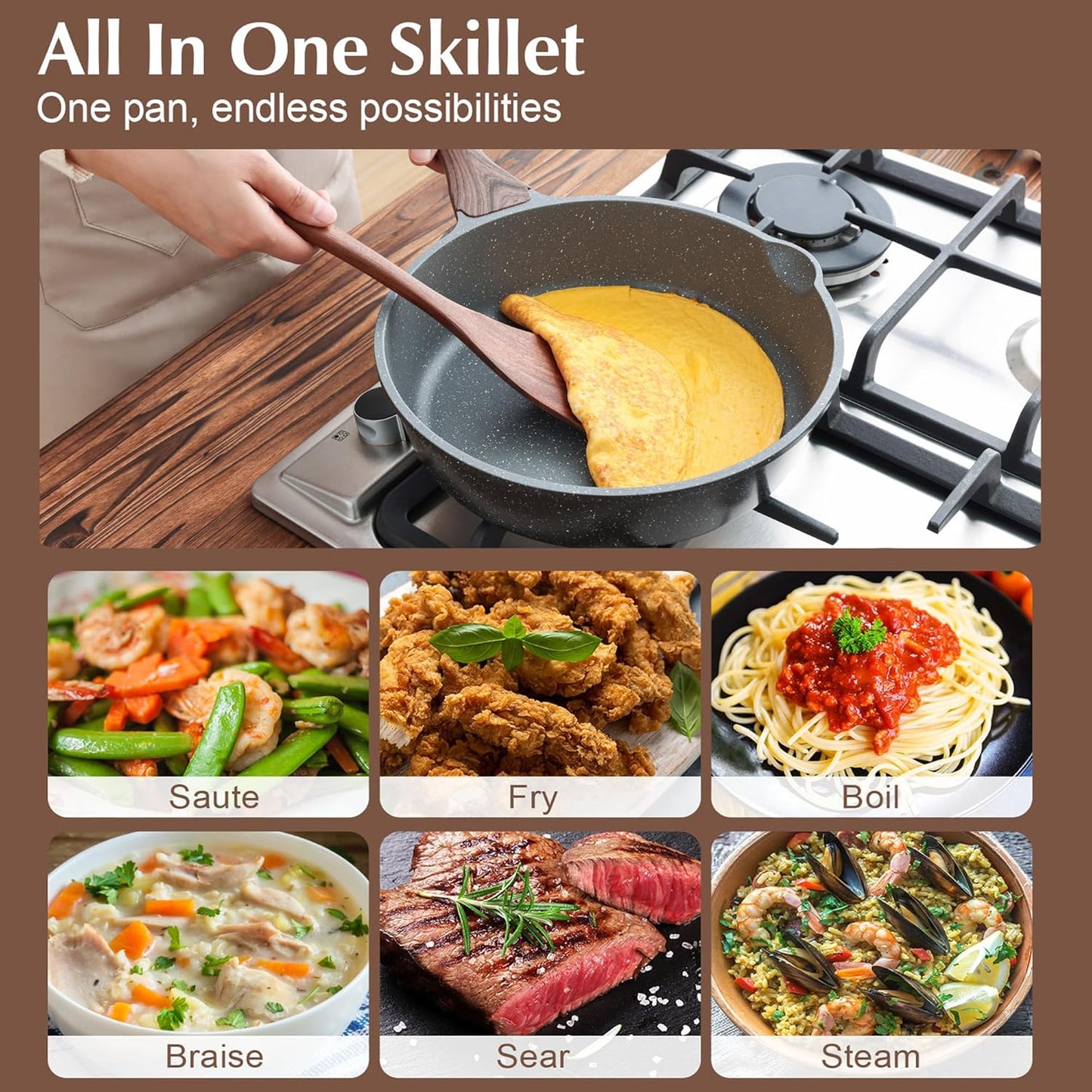 SENSARTE 17-Piece Nonstick Cookware Set - Includes 1.5 Quart Ceramic Saucepan with Lid