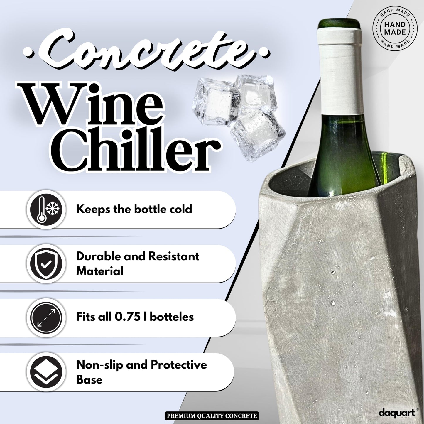 Daquart® | Concrete Wine Chiller Bucket - Keep your Drinks Cold | Wine Chillers for Bottles like a Cooler Sleeve - Designed for all Wine Bottle | Wine Cooler Bucket - Gifts for Wine Lovers