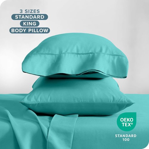 Bare Home Microfiber Pillowcases - Cooling Double Brushed Set of 2 - Standard/Queen Size - Turquoise