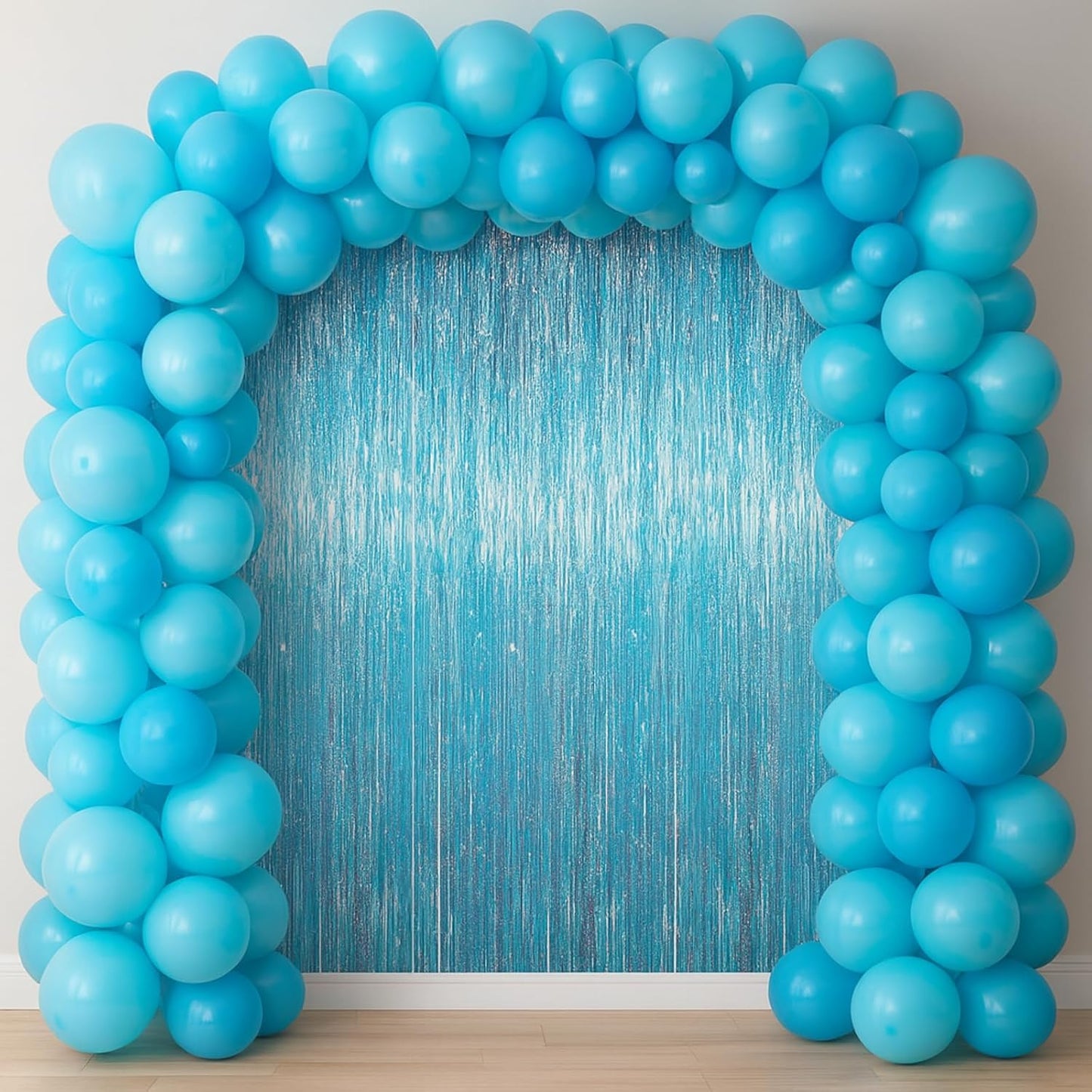 Voircoloria Foil Fringe Backdrop Curtains - 3.3 x 6.6 Ft Tinsel Streamers for Parties | Light Blue