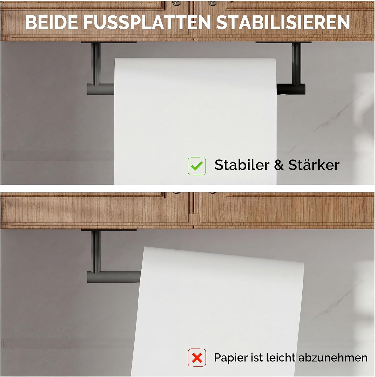 Skiennix Paper Towel Holder - Under Cabinet or Wall Mounted, SUS304 Stainless Steel, Matte Black Finish