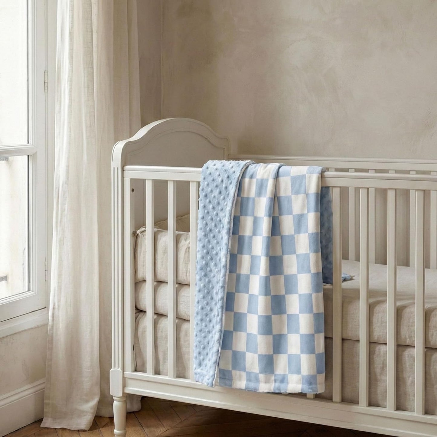 Skiennix Checkered Baby Blanket - Cozy Minky Nursery Blanket for Newborns & Toddlers | 30x40 Inches, Blue