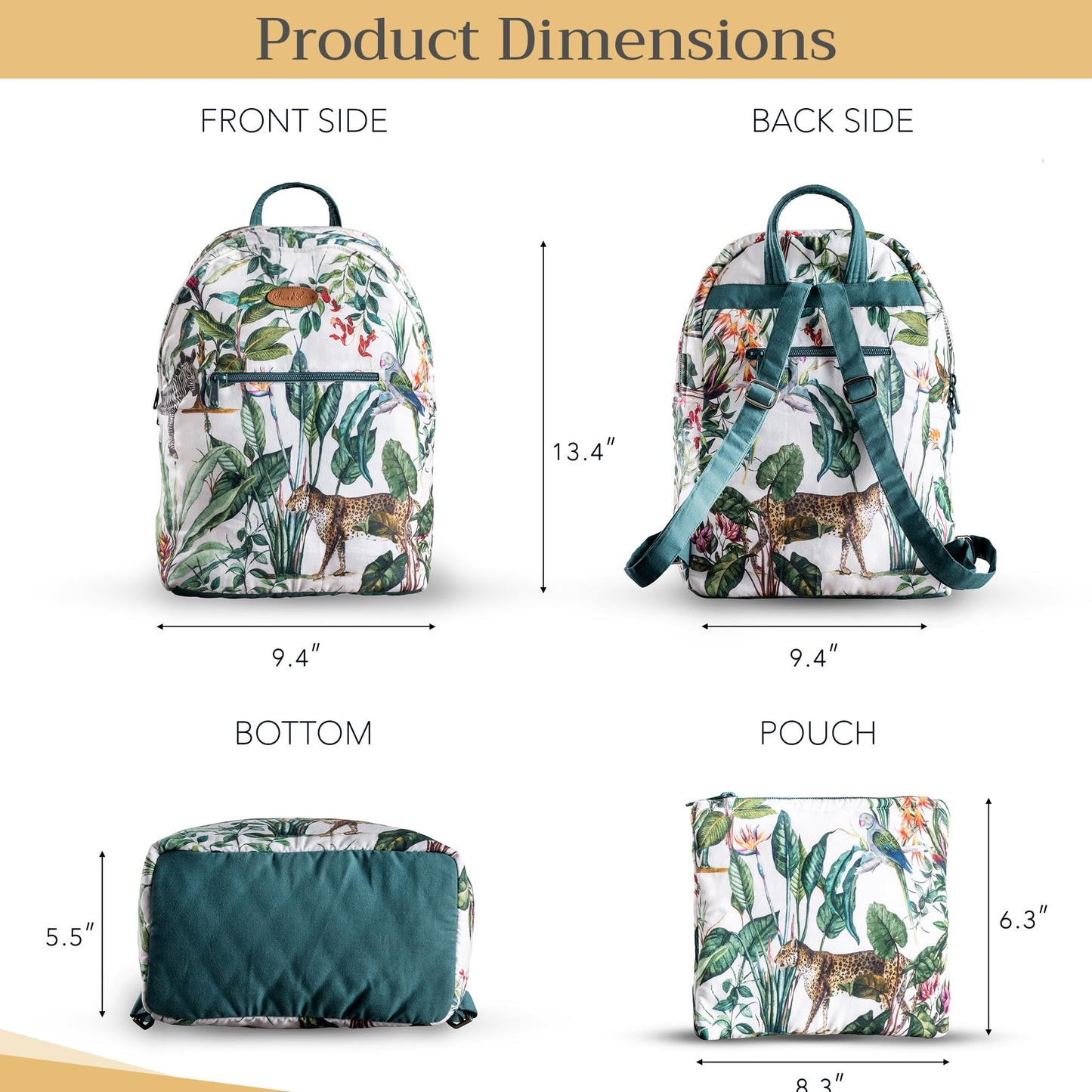 Maison d' Hermine Backpack for Women Men Cotton Shoulder Multipurpose Rucksack with Small Pouch Lightweight Multi Pocket Bag for Travel Work Beach Perfect for Mothers Day Gifts - Wild