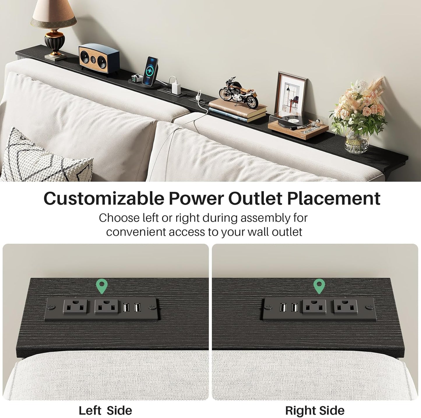 Kitstorack Console Table - 2-Pack Black Narrow Sofa Table with Adjustable Height & Power Outlets | 5.9" Deep x 79" Long