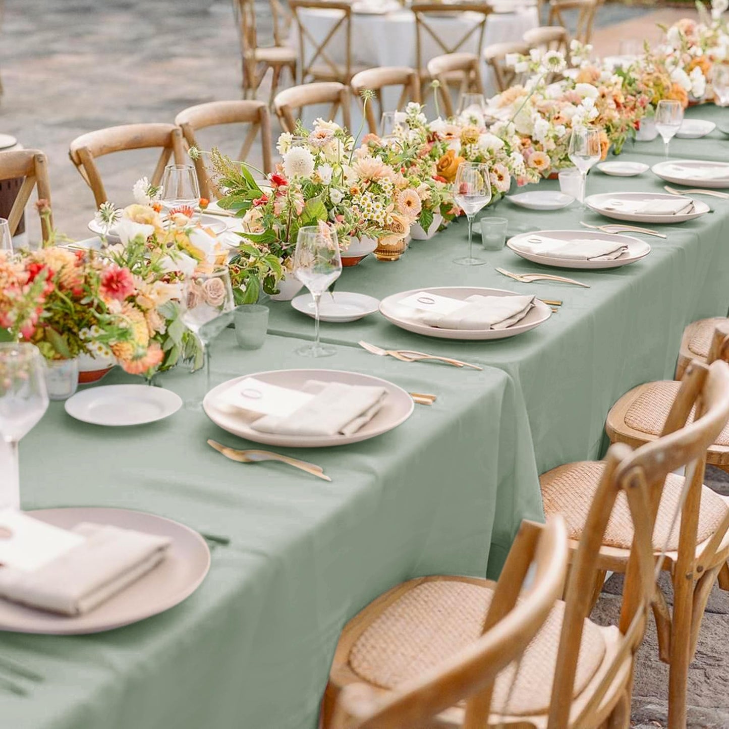 sancua 6 Pack Sage Green Tablecloth 60 x 102 Inch, Rectangle Table Cloth for 6 Feet Tables - Stain and Wrinkle Resistant Washable Polyester Table Cover for Dining Tables, Buffet Parties and Camping