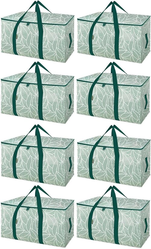 BALEINE 8-Pack Heavy-Duty Moving Bags - Oversized Storage Totes with Reinforced Handles (Antique Foliage)