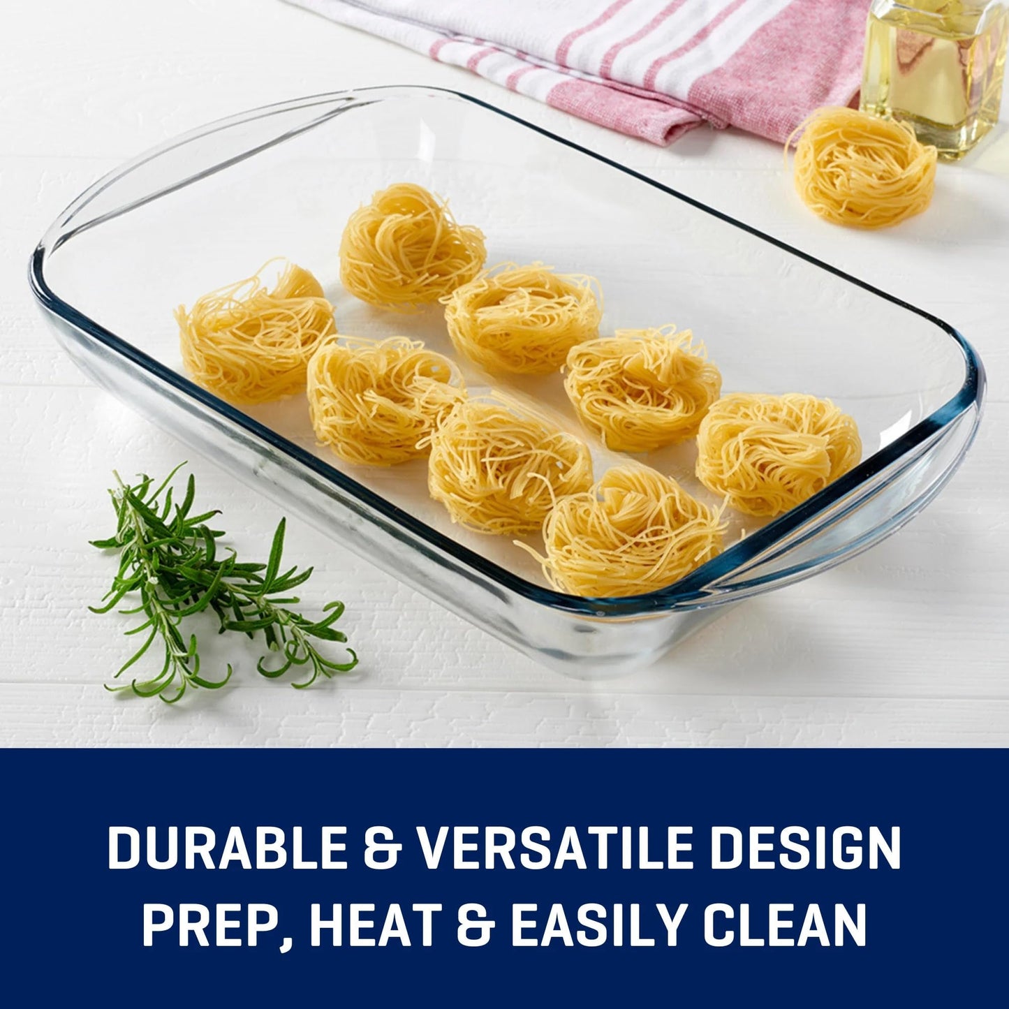 9x13 Glass Baking Dish, 3 Qt Durable Bakeware, Oven Microwave Dishwasher Safe For Baking, Serving & Reheating