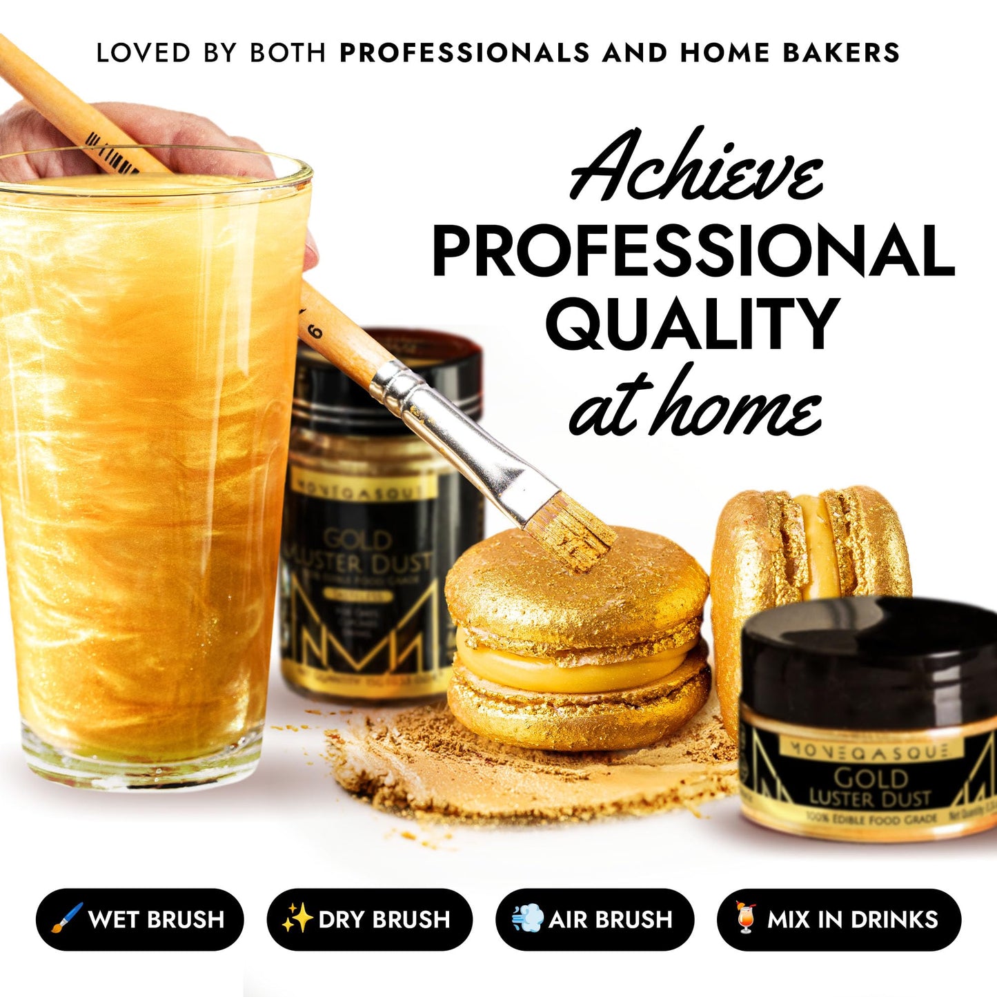 MONÉGASQUE Gold Edible Glitter for Drinks 15g – Edible Glitter for Cakes & Cocktails - Gold Luster Dust for Cocktail, Mothers Day Cake Toppers, Food Decorations Sprinkles Spray - Drink Shimmer Powder