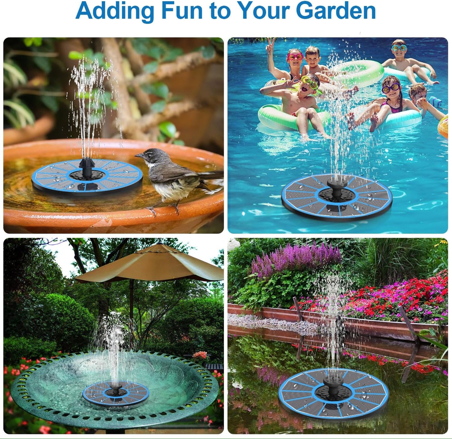 Skiennix 3.5W Solar Fountain - Battery Operated for Cloudy Days | Glass Panel Bird Bath Pump with 7 Nozzles & 4 Fixed Pipes for Garden, Pool, Pond