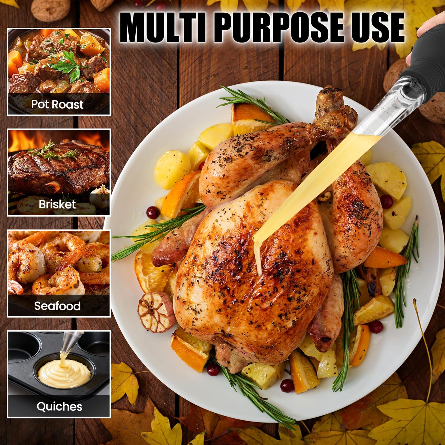 BAUSAR Large Turkey Baster for Cooking - Premium Baster Syringe for Hot Liquids - Heat-Resistant Silicone Bulb, Easy-Grip Design with Cleaning Brush - Dishwasher Safe - Baste Food with Ease - Black