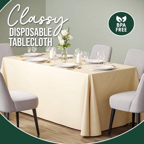 Exquisite 6 Pack Ivory Plastic Table Cloth - 70 x 120" Rectangle Disposable Tablecloth for Parties - Rectangle Tablecloth - Disposable Table Cloths for Parties - Great for Picnics And Formal Events