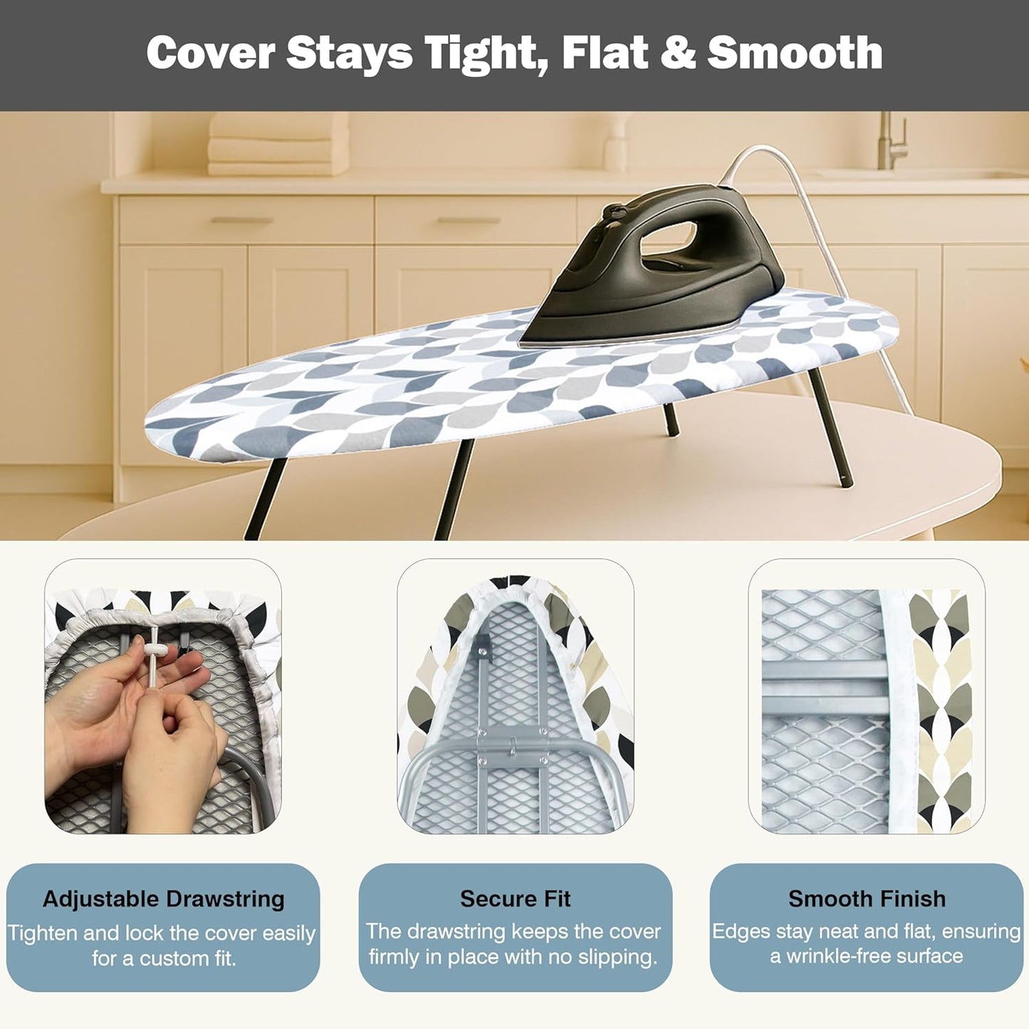UniSimp Small Ironing Board Cover - Heat Resistant Cotton Canvas with Padding | 12"x32" Foliage Design