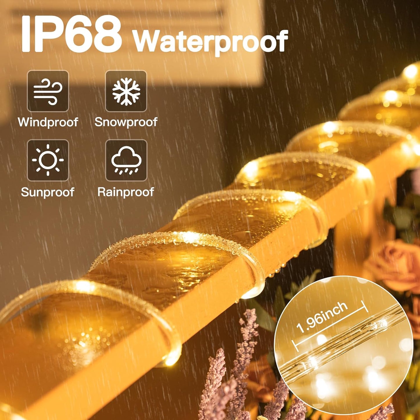 Skiennix 50ft LED Rope Lights - Waterproof 300 LED with Remote & Timer | Indoor/Outdoor Use, Warm White