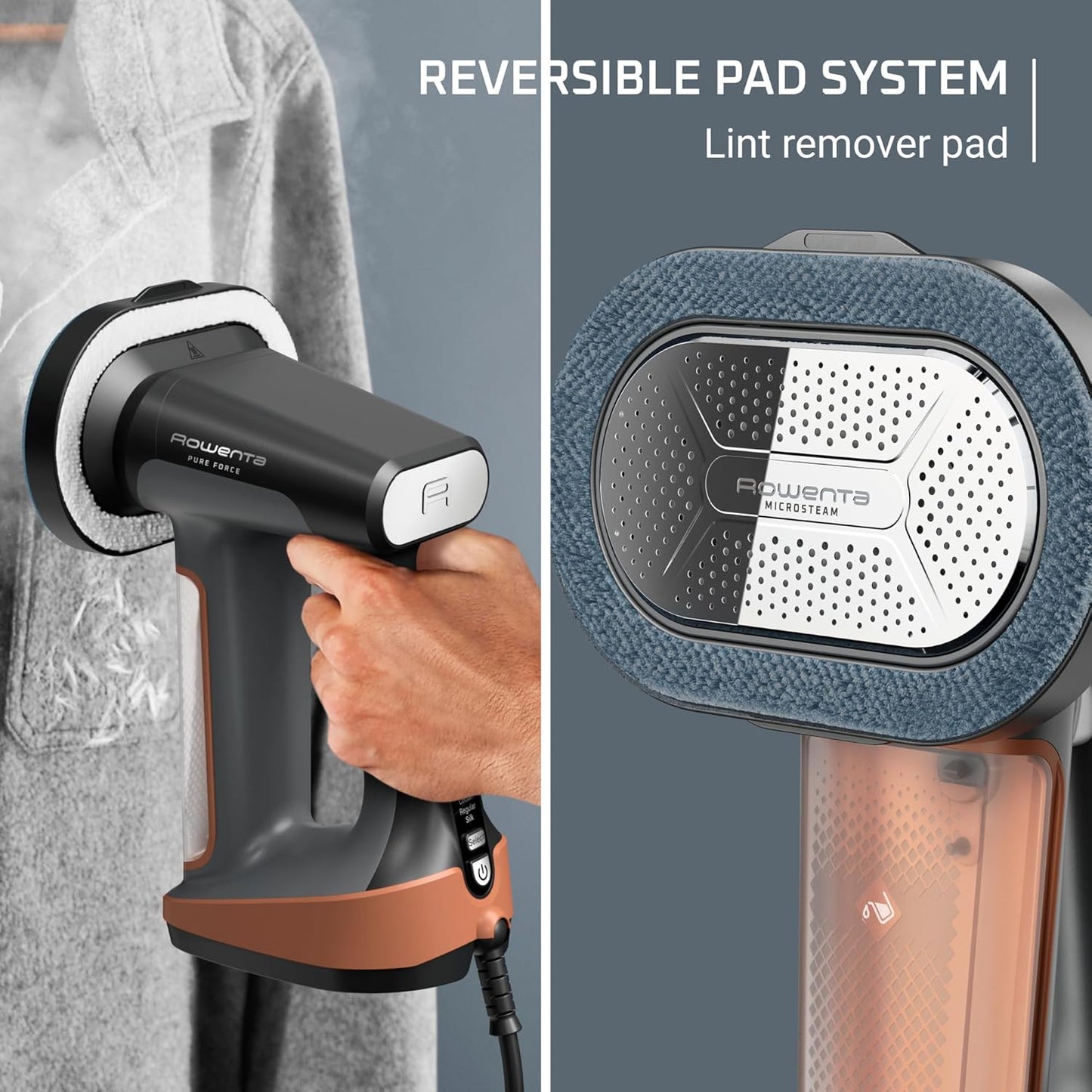 Rowenta Handheld Clothing Steamer - 3-in-1 Iron & Lint Remover, 7.1 Oz Tank, 1875 Watts, Black & Copper