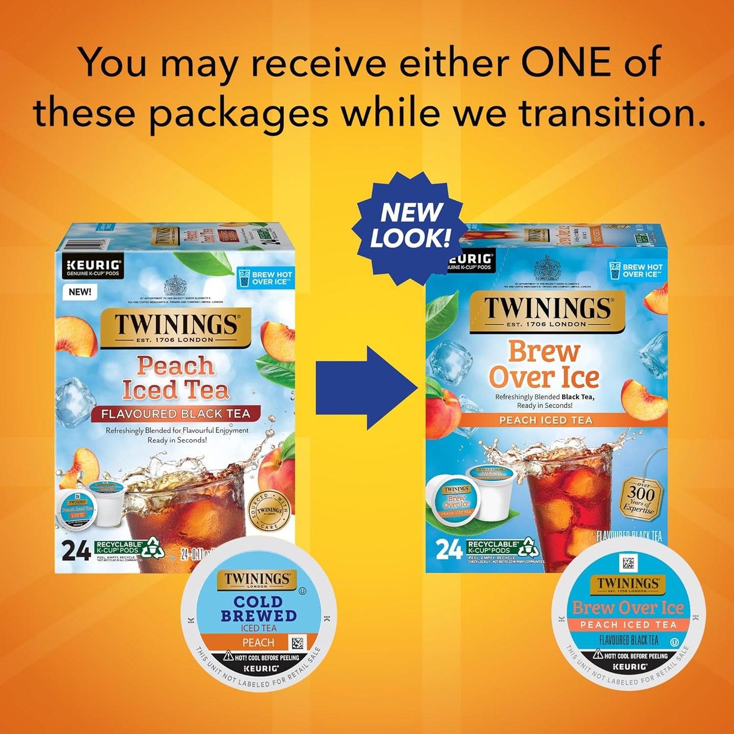 Twinings Brew Over Ice Peach Black Iced Tea K-Cup Pods - Caffeinated, 24 Count for Keurig