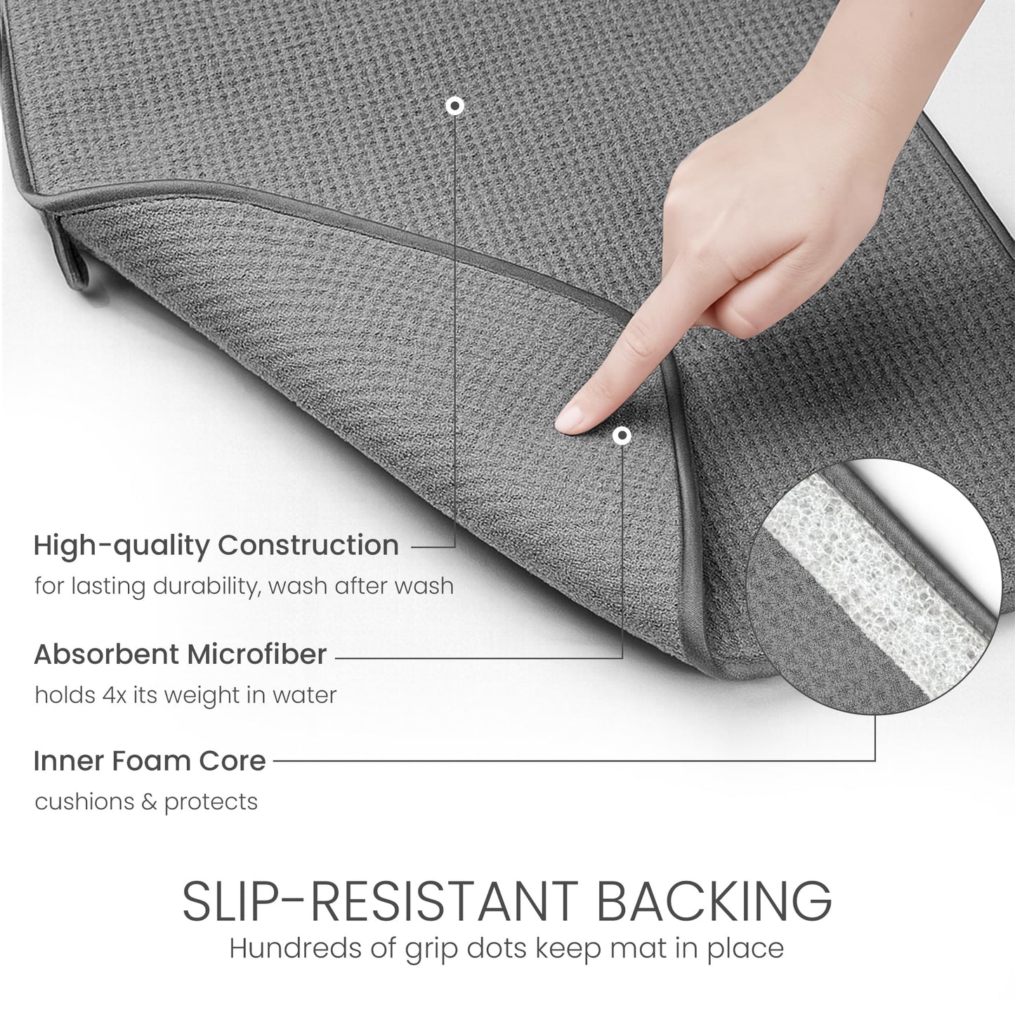 Bellemain XL Dish Mat 24" x 17" ( LARGEST MAT ) Microfiber Dish Drying Mat , Super absorbent ( Dark Gray )
