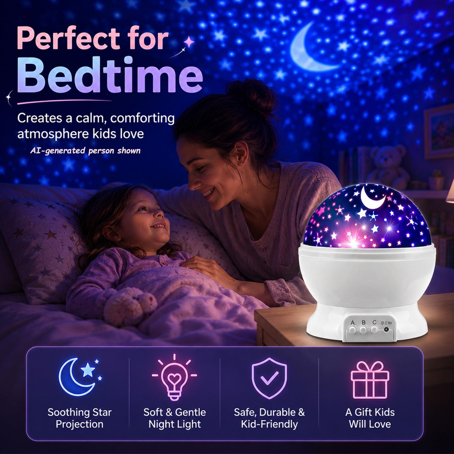 MOKOQI Star Projector Night Lights for Kids, Birthday Gifts for 3 4 5 Year Old Girls and Boys, Projection Lamp for Kids Bedroom Ceiling, Stars and Moon for Child Asleep Peacefully (White)