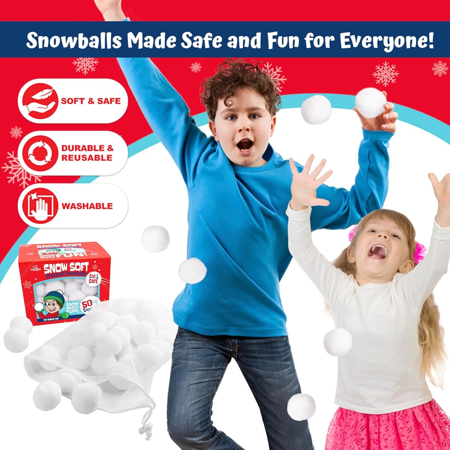 Narwhal Novelties 50 Pack Fun Fake Snowballs - 2-Inch Artificial Snowballs for Indoor/Outdoor Play & Winter Activities