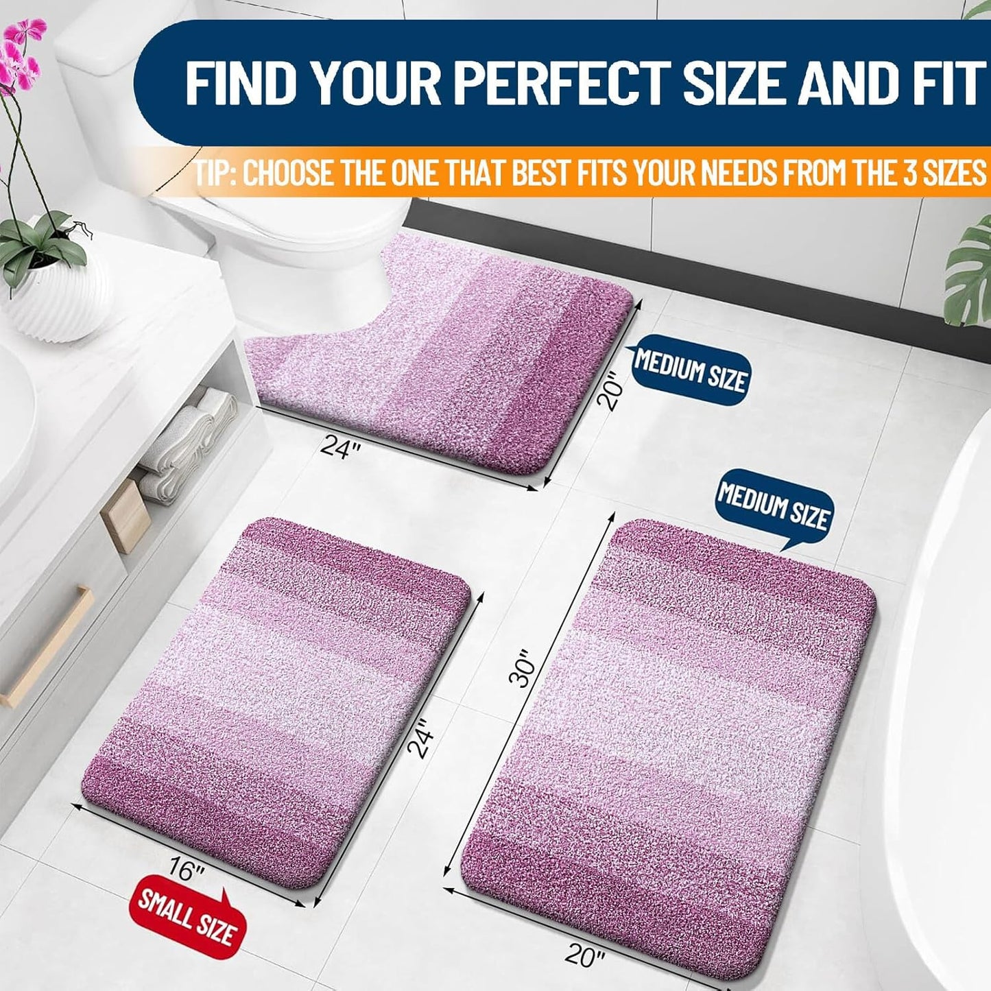 OLANLY Bathroom Rugs - Extra Soft Microfiber Mat | Quick Dry, Washable, 30x20, Pinkish-Purple