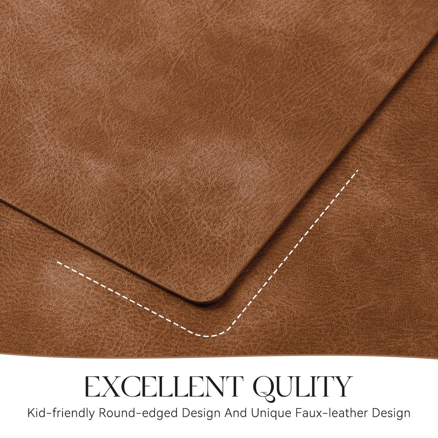 MOSAYT Vinyl Placemats Set of 6-12 X 17 Inch - Faux Leather 100% Waterproof Oil-Proof Wipeable PU Place Mats, Heat Resistant Reversible Table Mats for Kitchen, Dining, Outdoor (Reddish Brown)