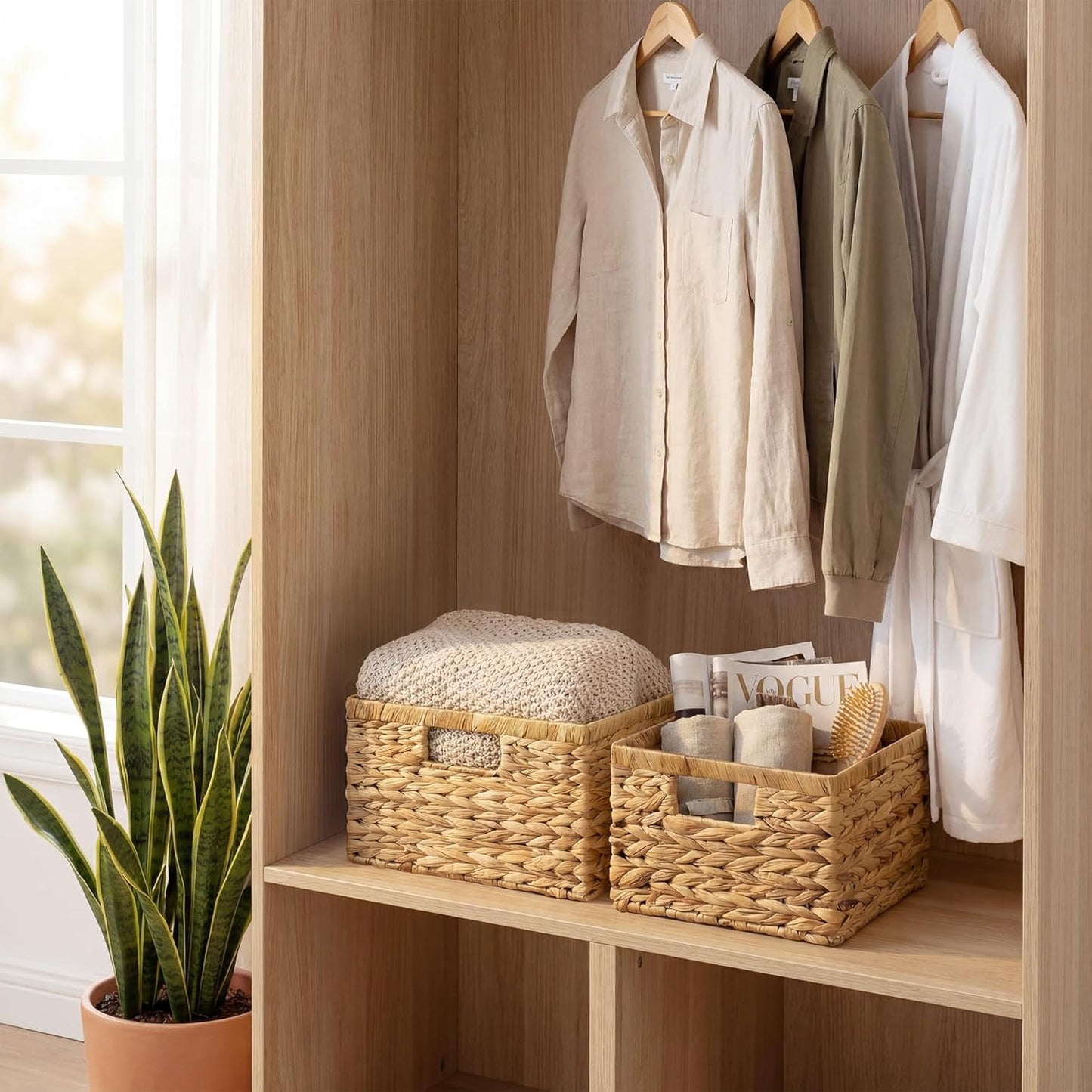 StorageWorks Wicker Storage Baskets - Decorative Water Hyacinth Organizers, Set of 2 (Large & Small)