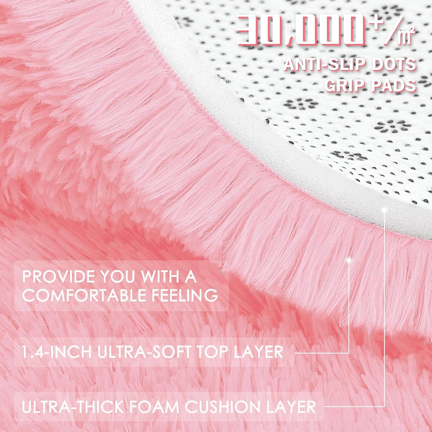 OLANLY Soft Fluffy Shaggy Bedside Rug - Machine Washable 2x3, Perfect for Kids' Rooms & Home Decor | Pink