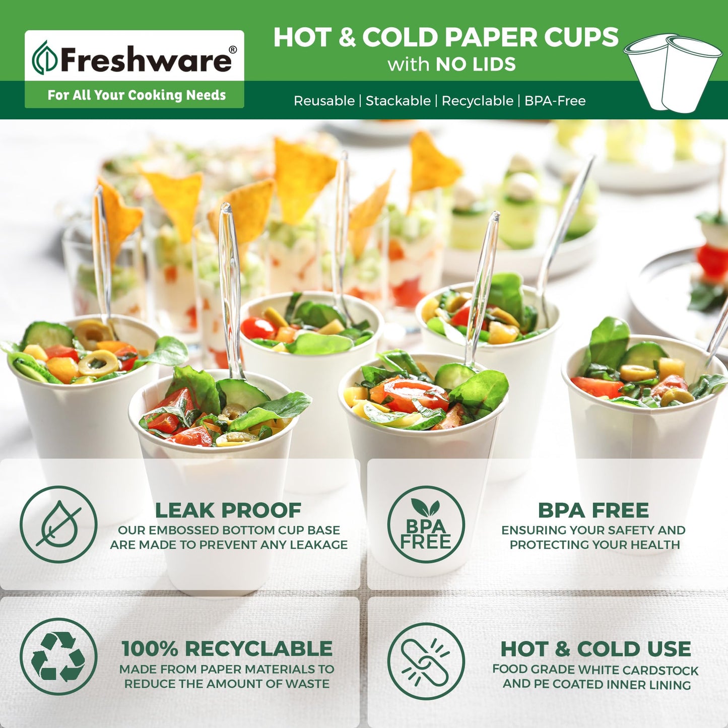 Freshware Coffee Cups 8 oz [1000 Pack] Disposable Paper Cups for Hot or Iced Coffee Cup, Slushie Cup, Milkshakes, Smoothies, and Tea
