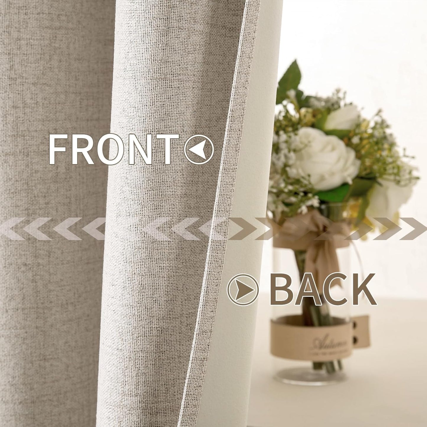MIULEE 100% Blackout Linen Textured Curtains - Thermal Insulated Room Darkening Drapes | 52 x 96 Inch (2 Panels)
