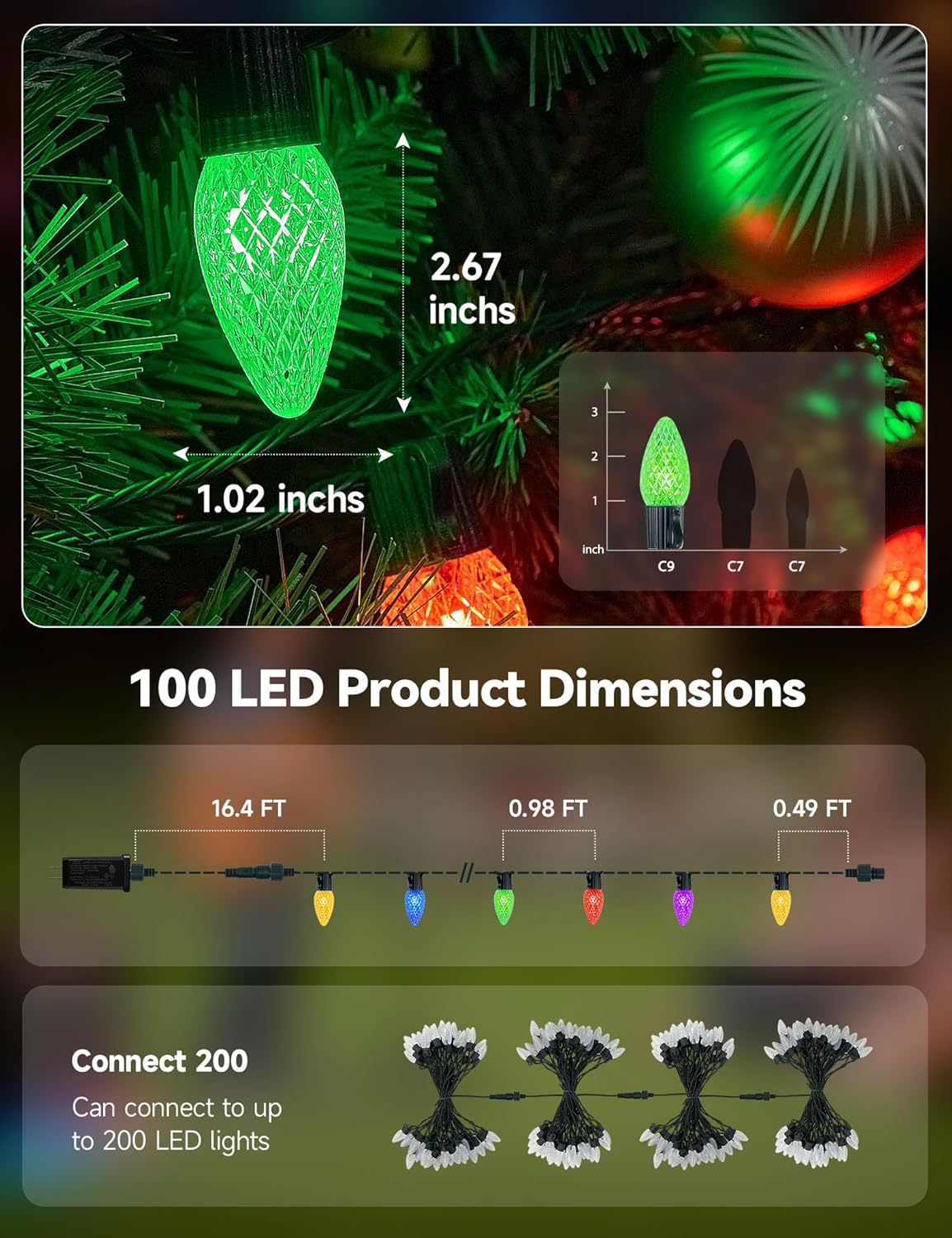 Minetom Smart C9 Christmas Lights - 100 LED Color Changing Fairy Lights | App Control & Music Sync, 99FT