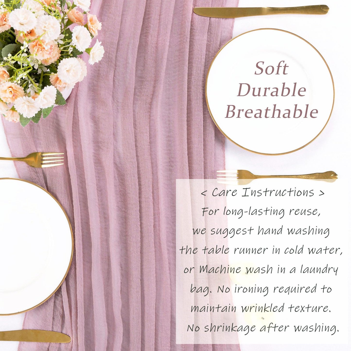 SAJOO 13ft Dusty Pink Cheesecloth Table Runner 35x157 Inches Boho Gauze Cheese Cloth Table Runner for Wedding Baby Bridal Shower Party Decorations
