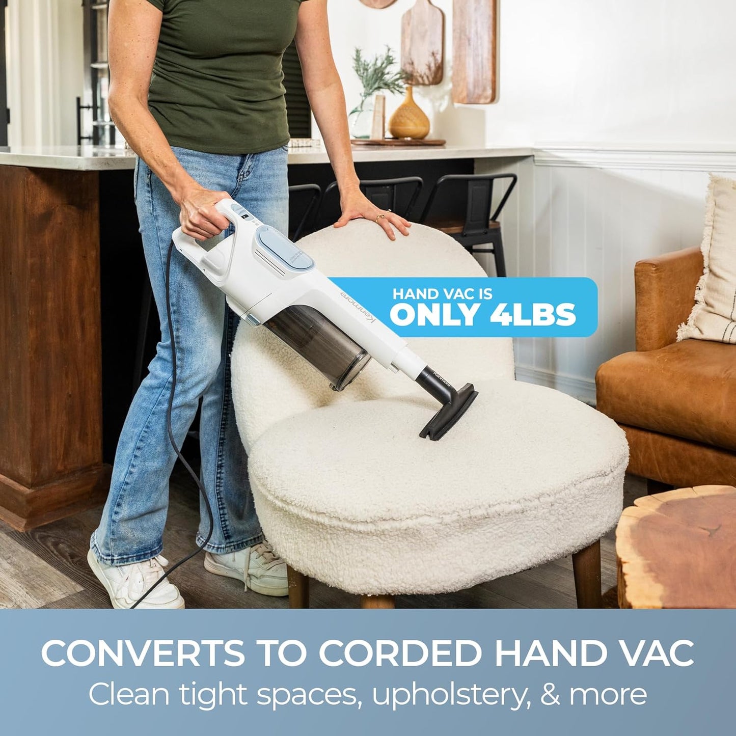 Kenmore CS2015 Corded Stick Vacuum - Powerful 2-Motor Suction, Detachable Hand Vac, LED Headlight & Hair Eliminator Nozzle for Carpets and Bare Floors