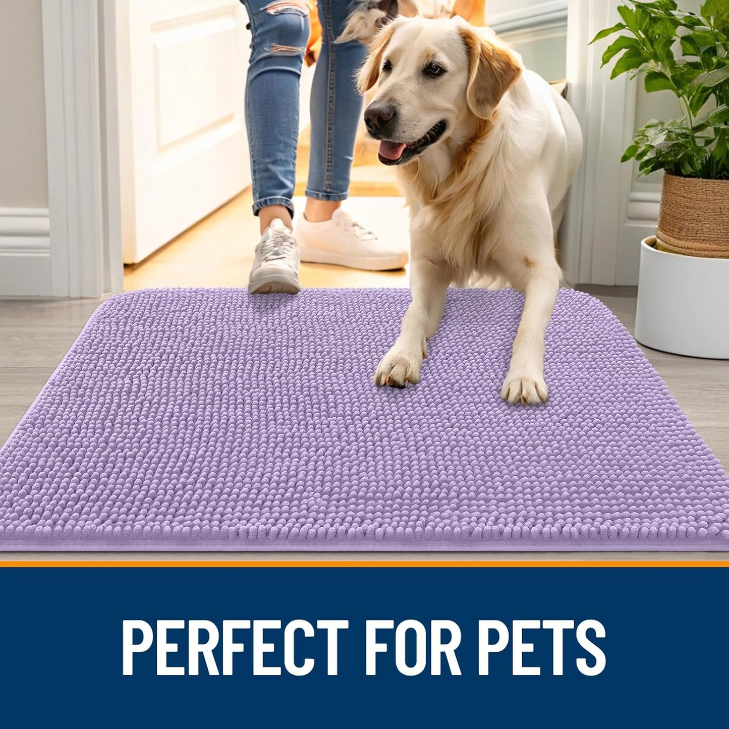 OLANLY Dog Door Mat - Absorbent Non-Slip Mud Mat for Dogs | Quick Dry Chenille, 70x24, Lavender